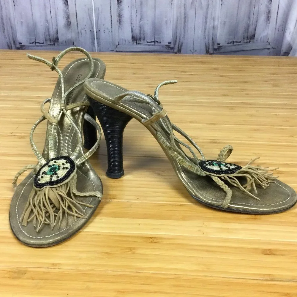 Costume National Beaded Fringe Tribal Heeled Sandals 41